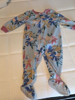 Carter's Light Blue Floral Zip-Up Footed One-Piece